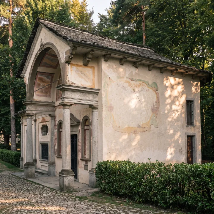 Una cappella del Sacro Monte di Orta fra gli alberi